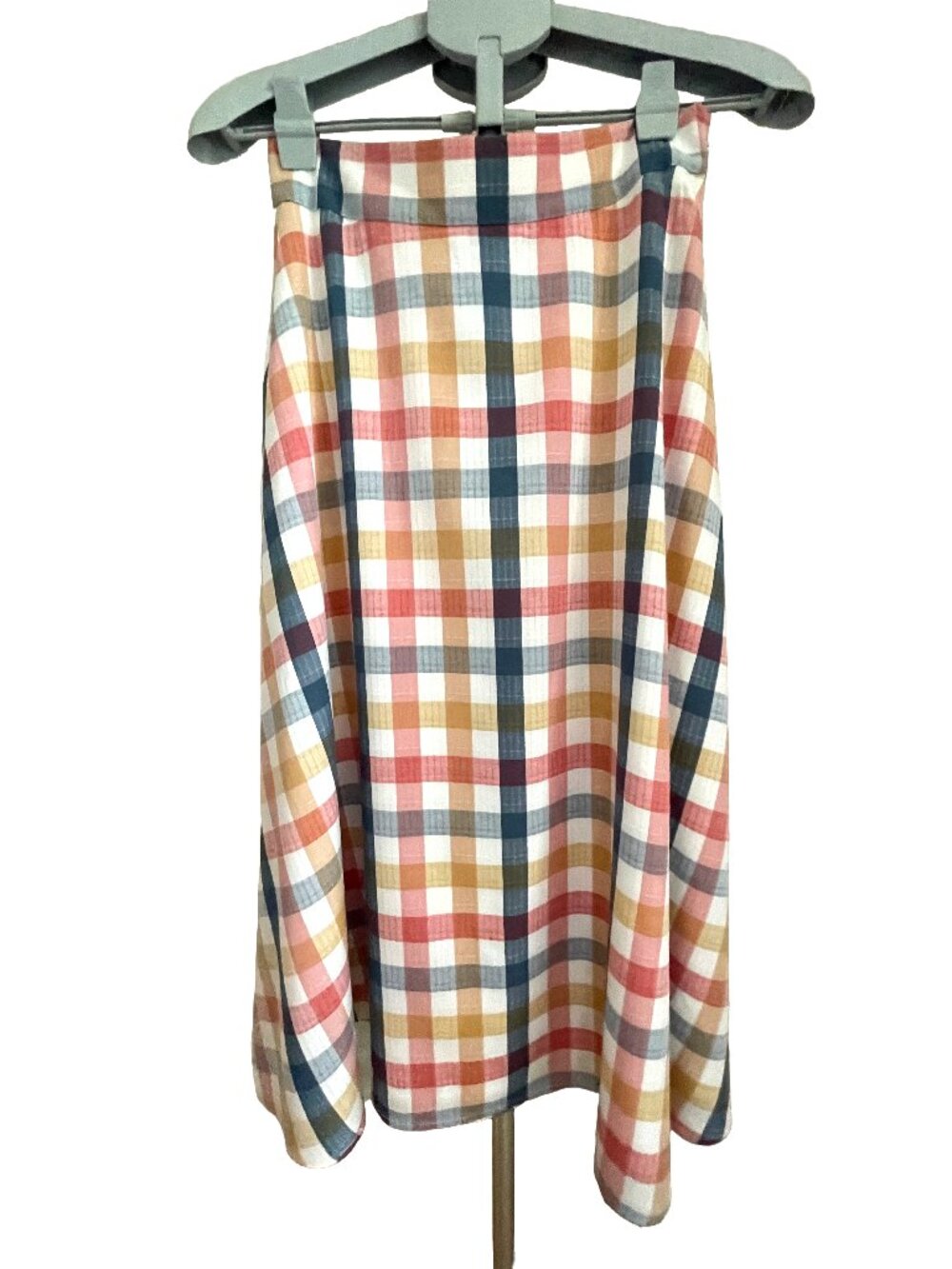 NWT LOFT Plaid Rayon Lined Midi Skirt Size 0 A-Line